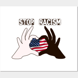 Stop Racism T Shirts USA Flag - Say No To Racism T Shirt - Human Rights  - Anti Racism United States Posters and Art